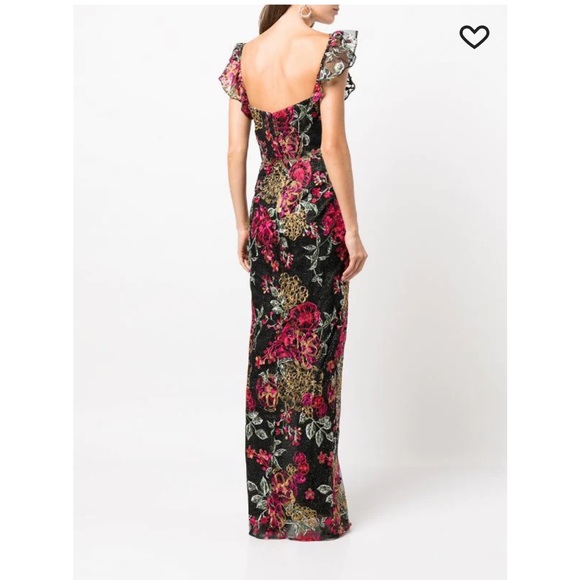 NWT Marchesa Notte Floral-embroidered side-slit gown - Picture 2 of 7